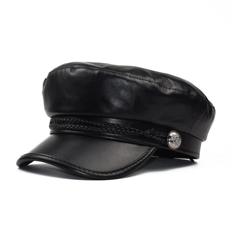 Navy hat temu military hat belt beret fashion cap PU octagonal hat flat top cap British hat