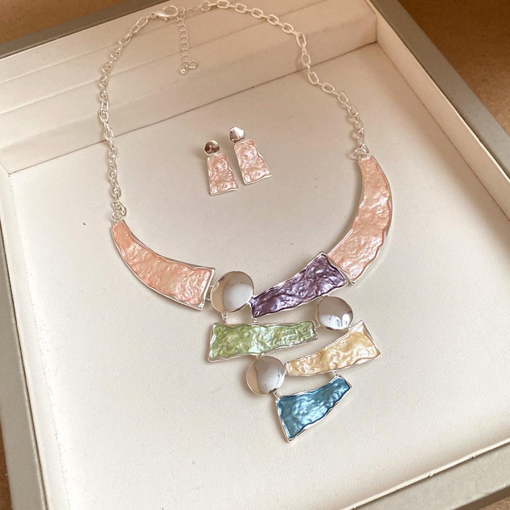 Geometric Line Women's Necklace Earring Set Collarbone Chain Multi Color Jewelry Set  Party