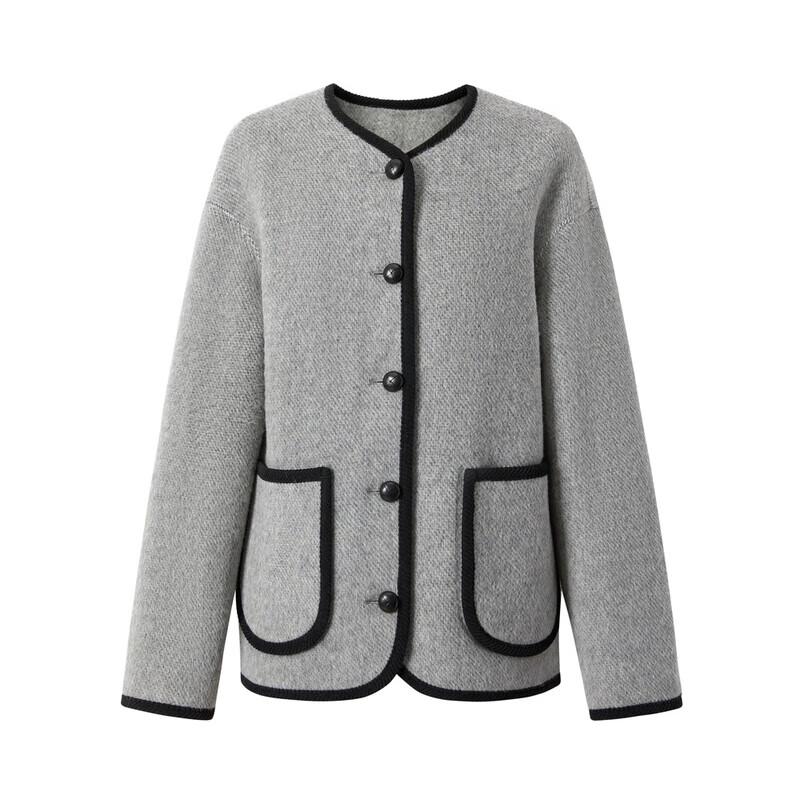 Juziyin Annekou Round Neck Drop Shoulder Wool Double-Faced Short Coat