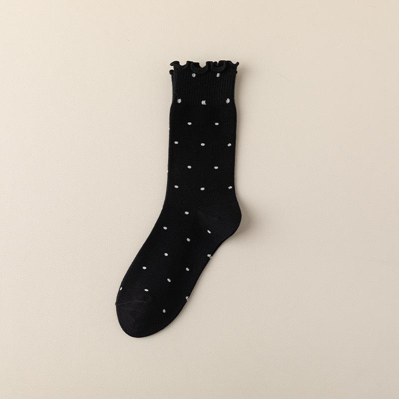 Jingwen OEM Calcetines De Mujer Cotton Ruffle Dots Womens Crew Socks FREE SIZE чёрный
