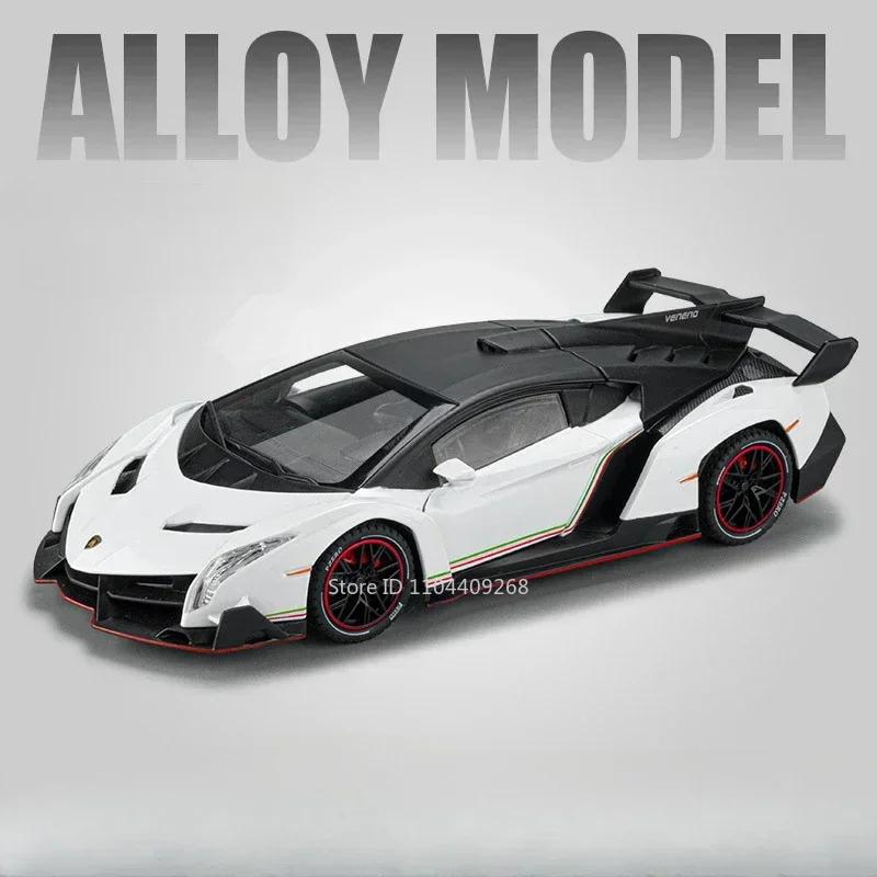 1:24 Scale Lambor Revuelto Veneno Sports Car Model Toy Light Music Shock Absorption Supercar Doors Opened Vehicle Kids Gifts