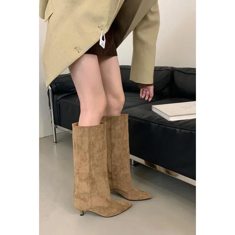 Winter Street Style Pointed Toe Boots Women Low Heels Shoes Female Long Booties Women Shoes Zapatos De Mujer