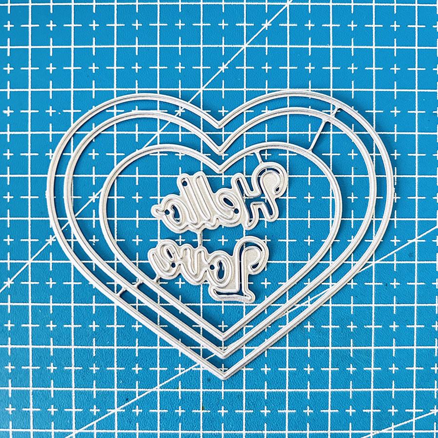 "Hello Love"letters and 3pcs Love Hearts Metal Cutting Dies Stencil for DIY Scrapbooking Photo Album Embossing Paper Cards Crafts Diecuts