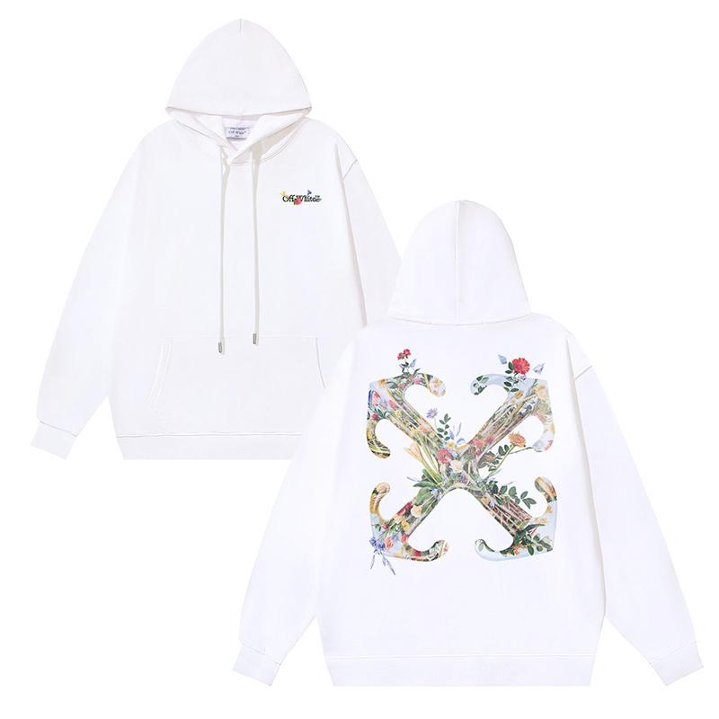 

1281 Off-White 2025 Autumn/Winter New Plant Flower Printed Pattern Hoodie Hoodie for Men and Women S білий
