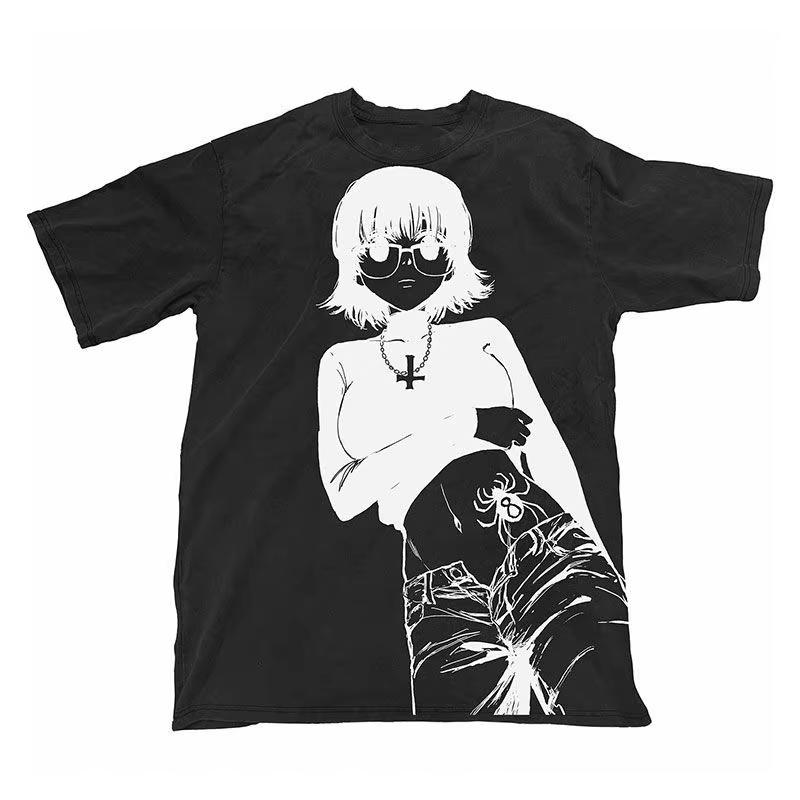 Graphic Print Autumn Pure Cotton Men's and Women's T-shirt Short Sleeve Street Fashion Trend Clothing Anime T-Shirt