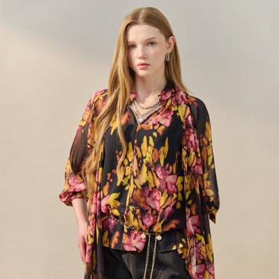 Art Flower Two Way Tie Sheer Blouse Zf05qb007nh