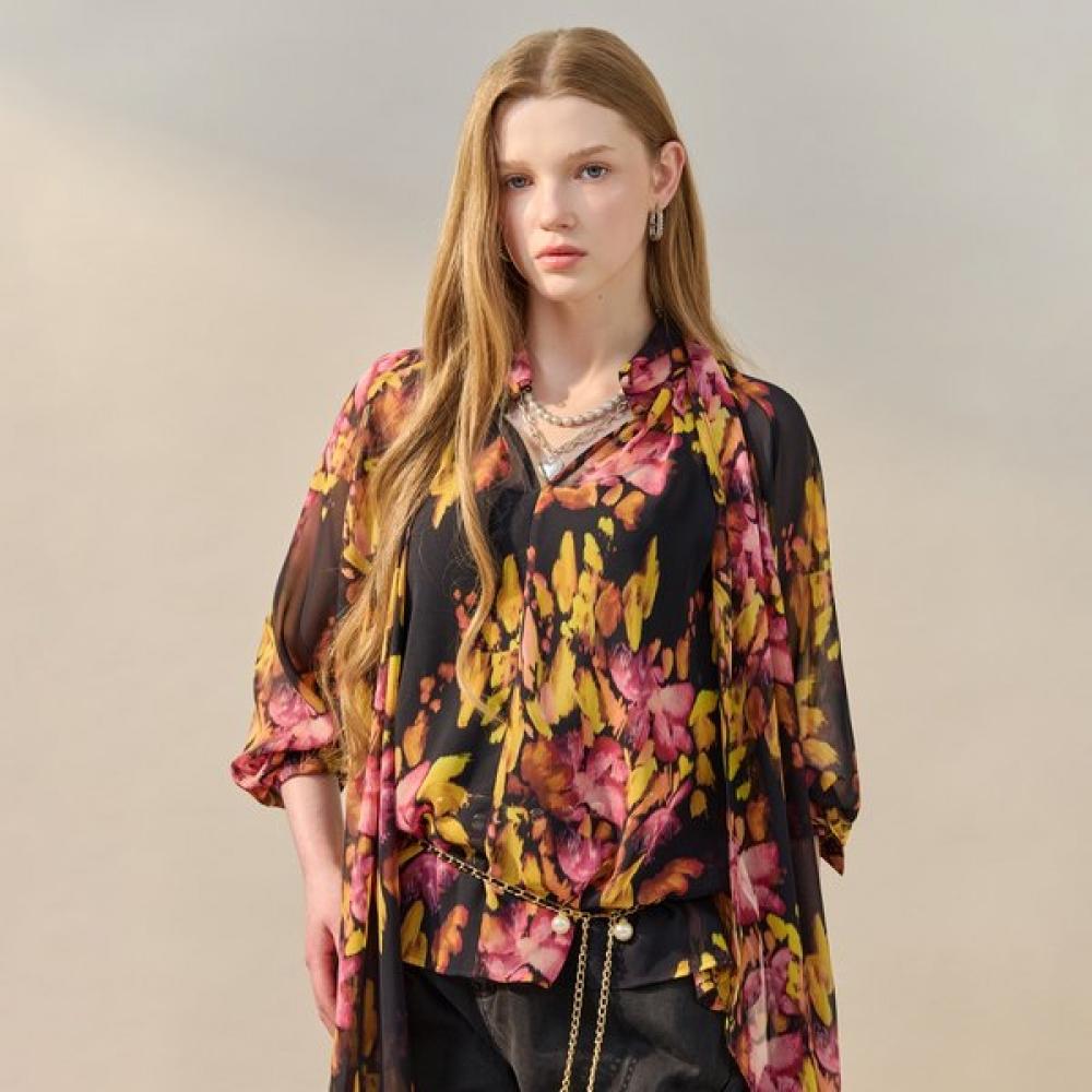 

Maxza Art Flower Two Way Tie Sheer Blouse Zf05qb007nh blacks/FREE