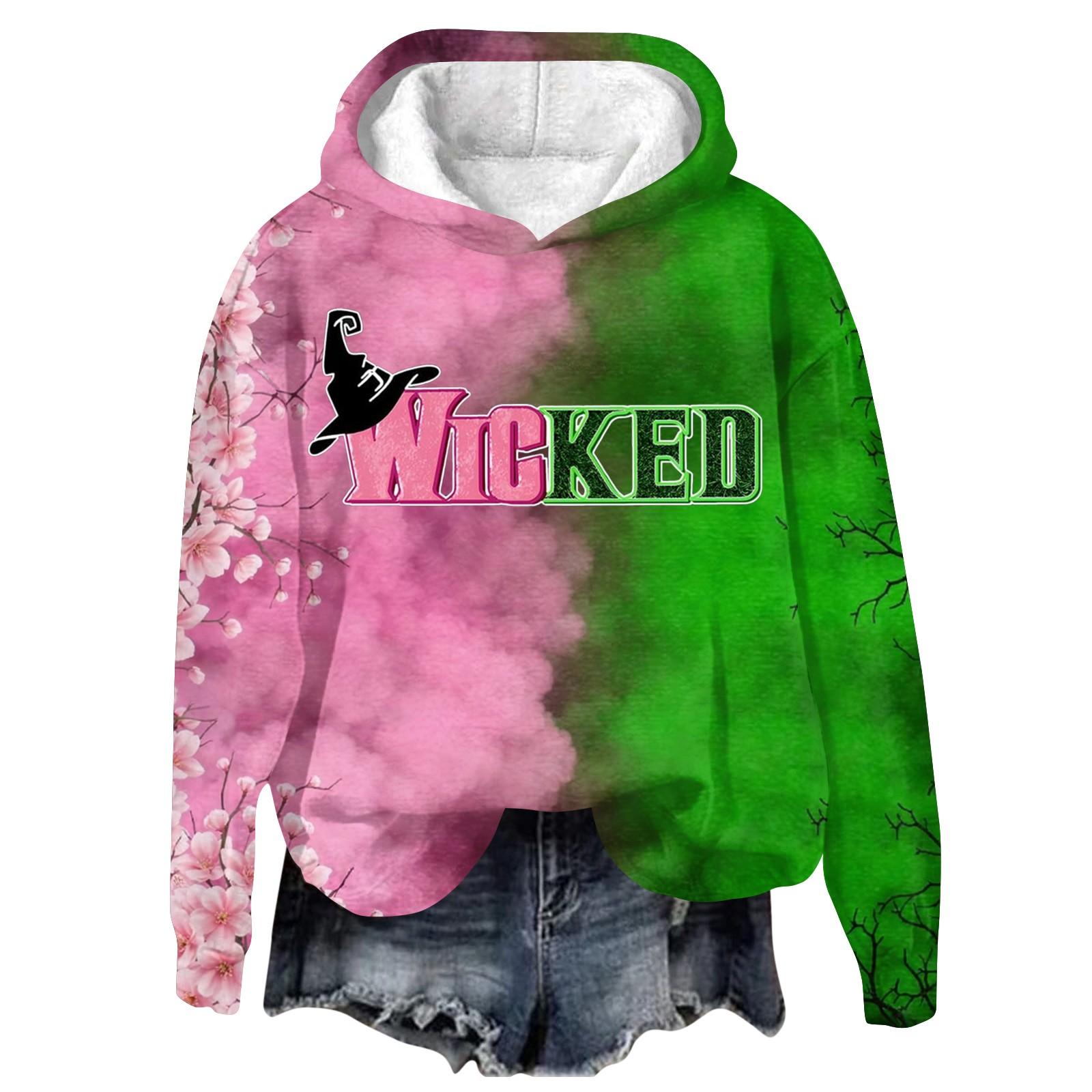 

Жіночий Модний Повсякденний Пуловер з Довгим Рукавом, Толстовка з Капюшоном з Градієнтним Принтом Відьми S