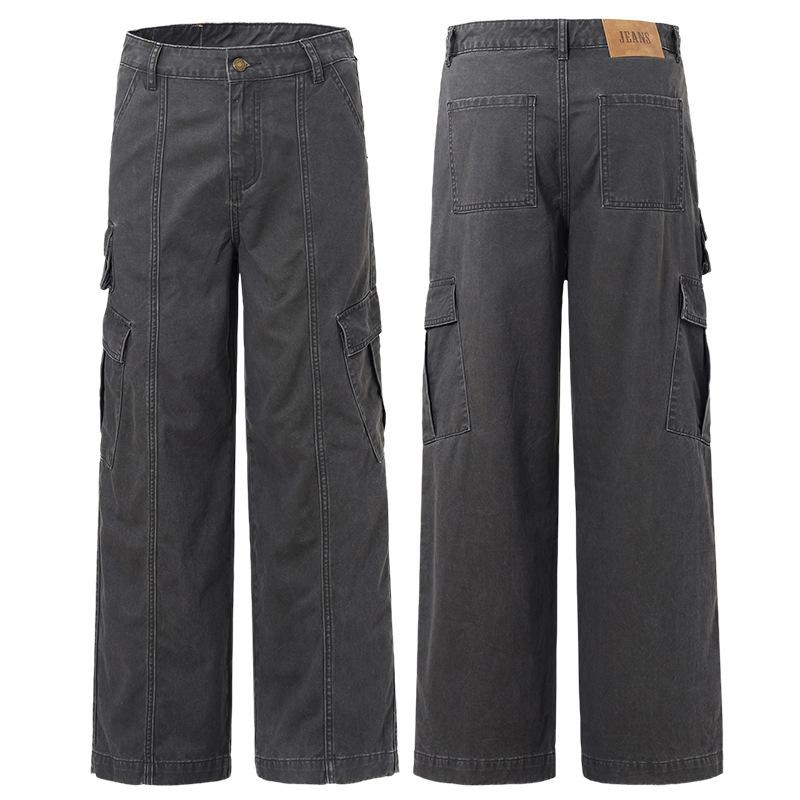 Autumn Men's #American Retro Multi-Pocket Men's and Women's Overalls High Street Casual Pants Loose Wide Leg Straight Pants