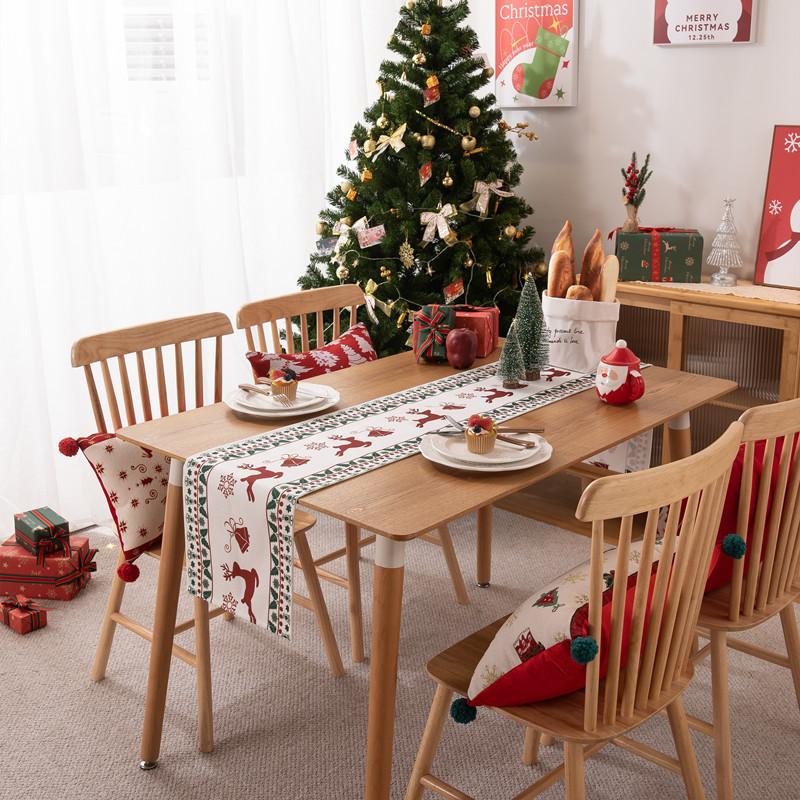 Printed Christmas Holiday Decoration Table Cloth Red Elk Snowflake Christmas Table Runner for 4/6/8/10 Seat