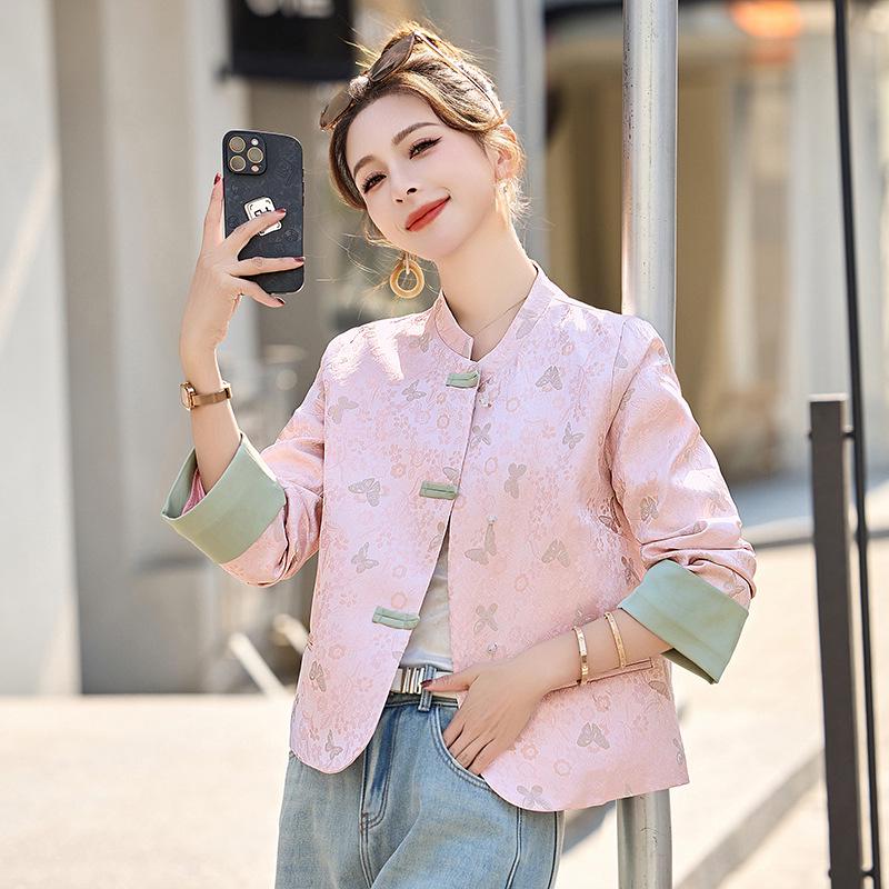 

2025 Spring Women s Pink Chinese Style Frog Button Jacket RX9198 S (42.5-55kg)