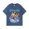 275 GSM Washed T-shirts 100% Cotton Pokemon V11 Jimbei Pikachu Print Unisex Heavy Cotton T Shirt