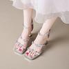 Fashion Women's Platform Heels Summer New Square Toe Rhinestone Slip Strap Open Toe Non-Slip Wear-Resistant Sandals