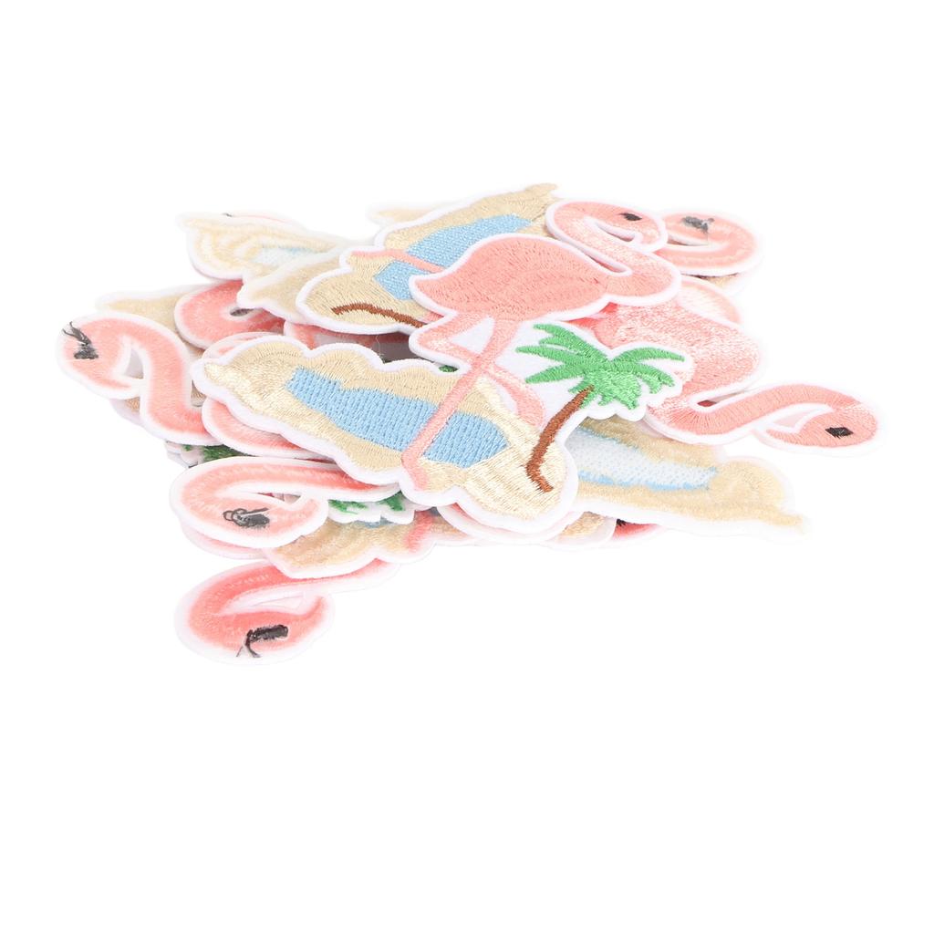 Cloth Patch Iron On Sew On Cute Flamingo Pattern Embroidered Clothing Appliques for Shirts Jackets Bag Pink 10pcs