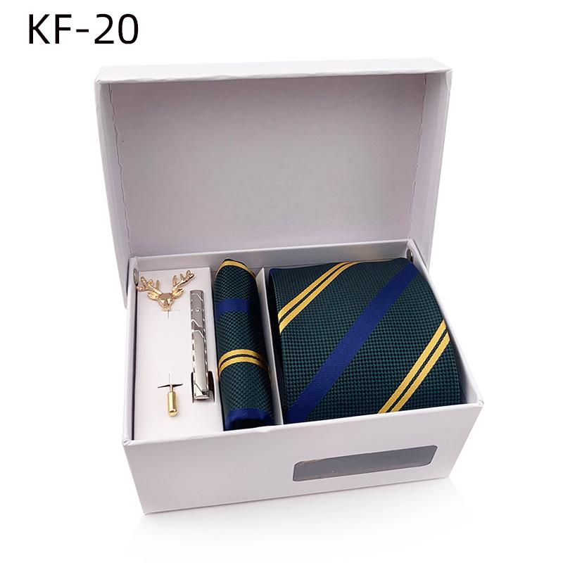 Pánská dárková krabička s pruhovanou kravatou, 6dílná sada, manžety na kapesní ručník na kravatu