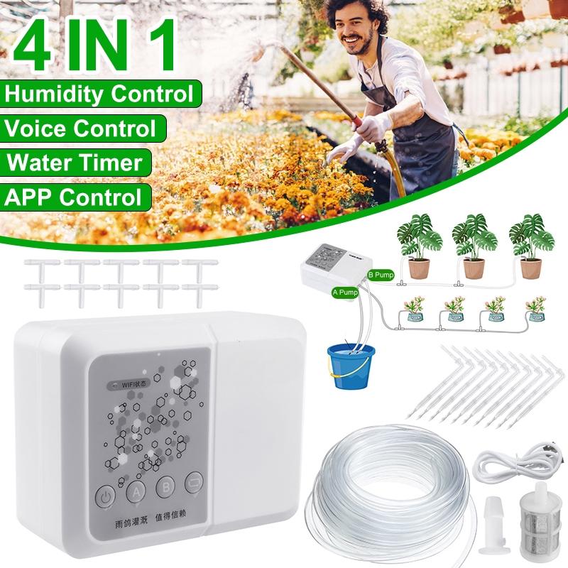 4 IN 1 WIFI Voice DIY Automatic Micro Drip Irrigation System Garden Timing Irrigation Spray Smart Self Watering Kits APP Control