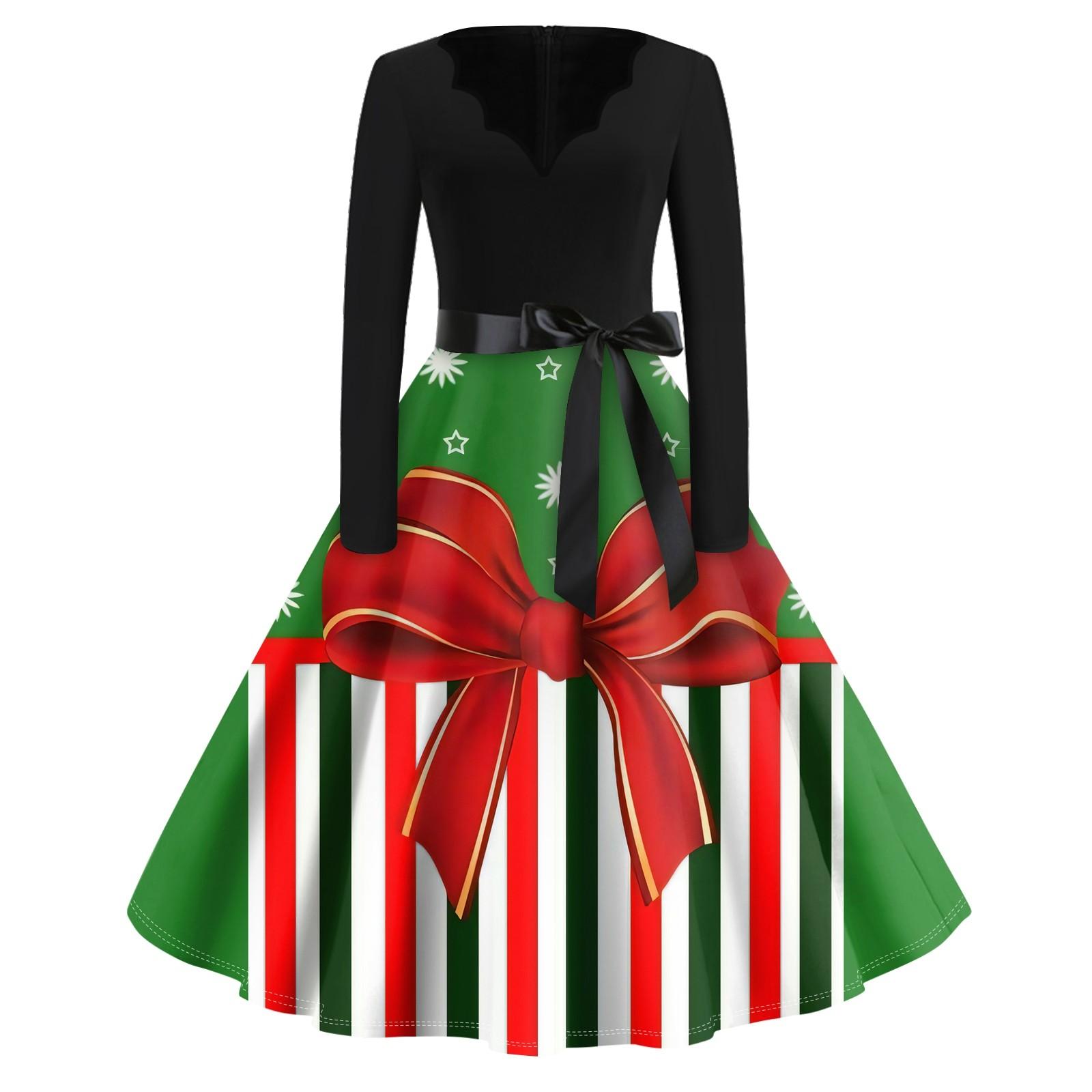 

Женское повседневное модное длинное платье с V-образным вырезом и длинным рукавом с рождественским принтом в винтажном стиле S красный