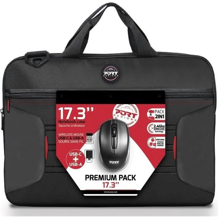 PREMIUM-PACK : 17 Laptop Bag + Wireless Mouse + USB Dungle &; Type C Adapter