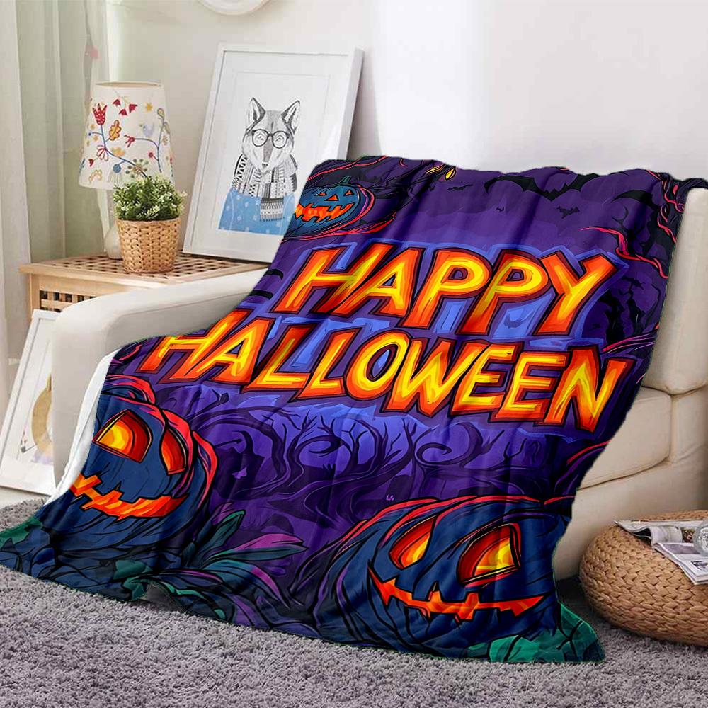 1pc Halloween Pumpkins Blanket, Lightweight Flannel Fleece with Digital Printing, Soft Warm for Sofa, Travel, Camping, Office, Couch, Chair, and Bed,