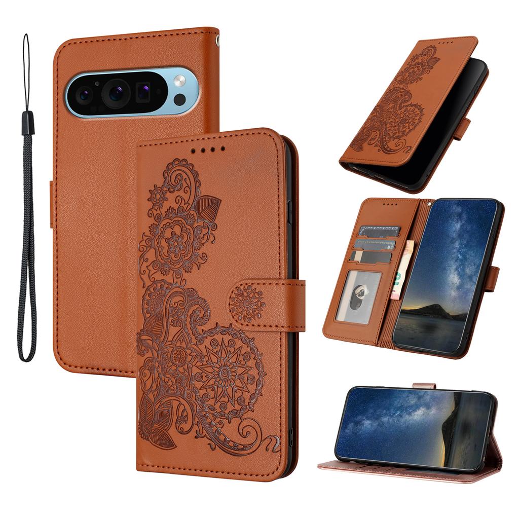 For Google Pixel 9/Pixel 9 Pro Phone Cases Mandala Flower Leather Wallet Mobile Cover with Strap
