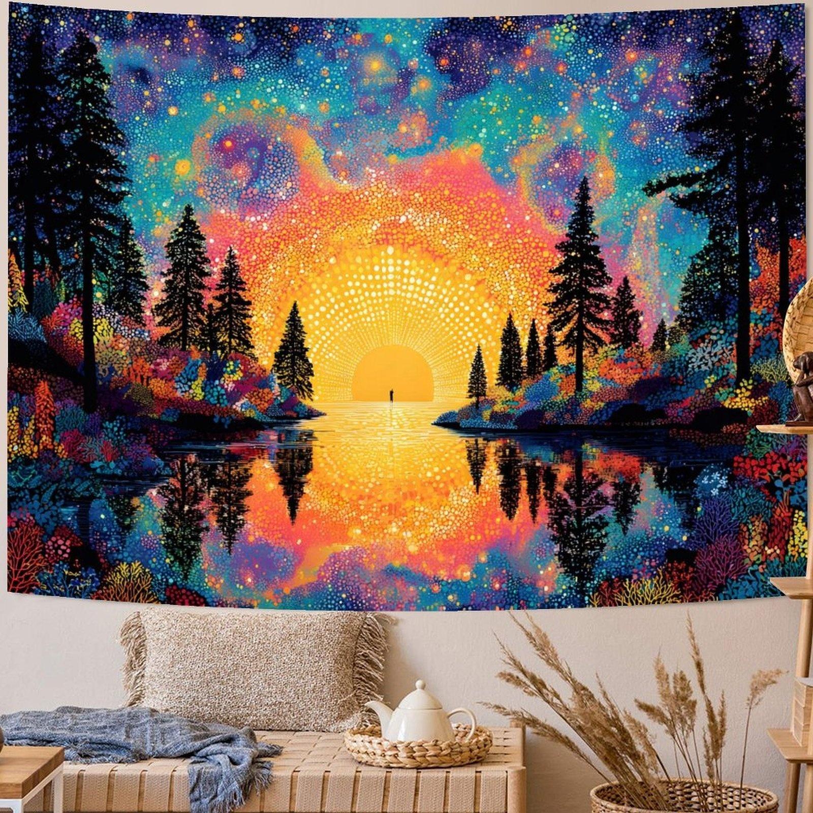 

Sunrise Forest Lake Digital printing polyester wall hanging tapestry decorative Living room bedrooms Office background gift 74x94cm(29x37in)