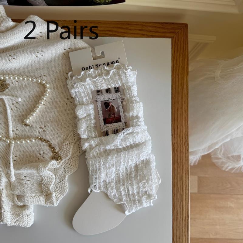 

2 Pairs of Black Thigh-high Stockings - Sheer and Slimming Leg Coverings Made of Net Fabric with Layers on The Calves 2 pairs білий