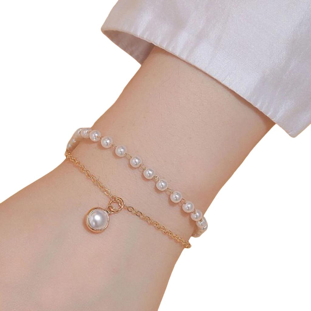 Warstwowa Bransoletka Perłowa dla Kobiet Lekki Urok Perłowy Podwójna Warstwa Bransoletki dla Kobiet Dziewcząt Biżuteria Dekoracja