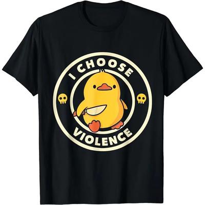 Ich wähle Gewalt T-Shirt Lustiger Enten-Humor Slogan Streetwear Übergroß Lässig 100% Baumwolle O-Ausschnitt EU-Größe T-Shirts