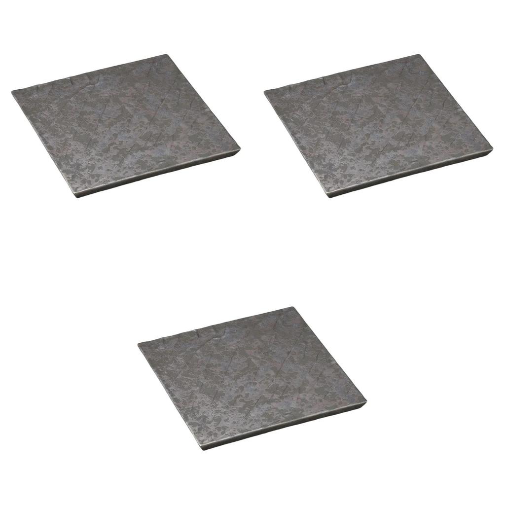 Set of 3 Large Smoked Silver Hammered Carved Square Plates X Square Plate Setomonohonpo [23 1.5 Cm] (Medium)