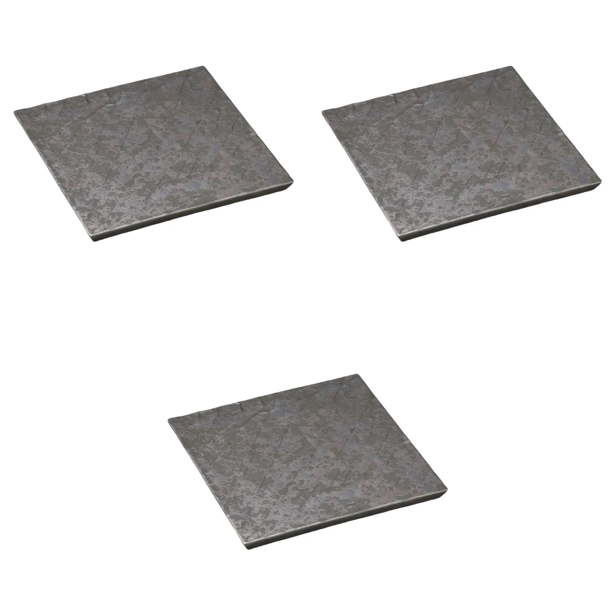 

Set of 3 Large Smoked Silver Hammered Carved Square Plates x Square Plate Setomonohonpo [23 1.5 cm] (Medium)