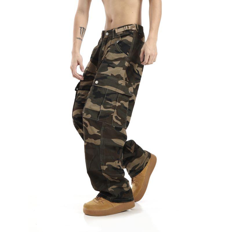vintage High Street Loose Straight Large Pocket Camouflage Fashion Brand All-Match Overalls Men's and Women's High Waist Slimming Pants Fashion