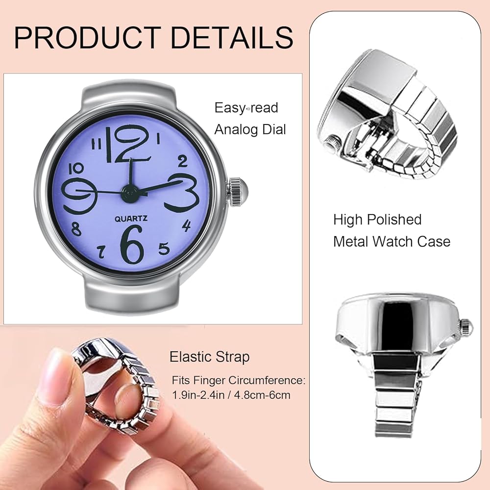 JewelryWe Stainless Steel Link Watch Ring Waterproof Analog Quartz Business Casual Fashion Accessory