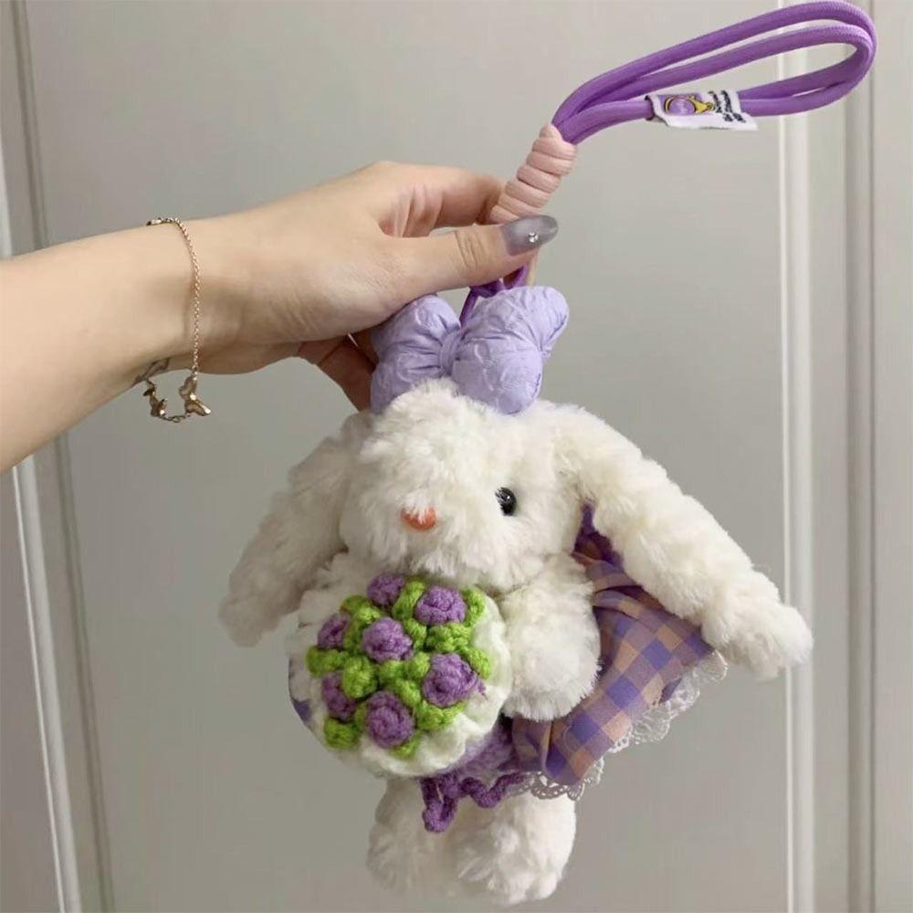 New Plush Rabbit Doll Pendant Lop Ears Cartoon Doll Keychain Bowknot Stuffed Hanging Decoration Gifts