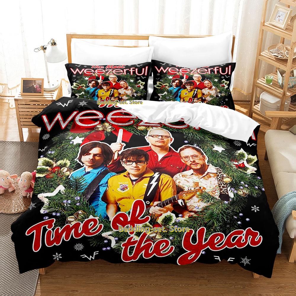 Hip Hop Weezer Band Bettwäsche Set Cartoon Anime Dreiteiliges Set Erwachsener Kind Schlafzimmer Dreiteilige Anzüge 3D Kawaii Sommerdecke