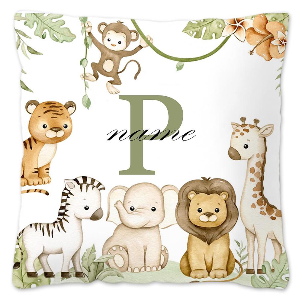 Animal with Name Pillow Case Personalized Pillow Dust Cover Bedroom Kids Wild Party Decoration Pillowcase Birthday Children Gift