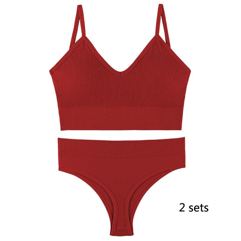 Underwear Set Lingerie Female Sexy Halter Beauty Tank Top Thin Section French Triangle Cup Without Steel Ring Gathered Bra Set