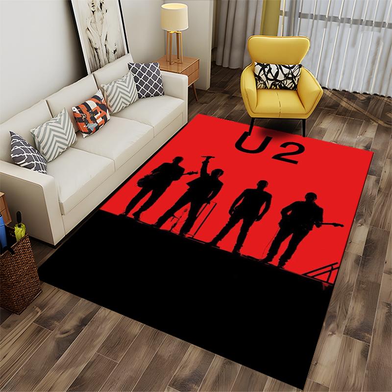 "Red and Black Carpet with Band Silhouette Design and U2 Text" Suitable for use as an anti-slip for living room bedroom sofas