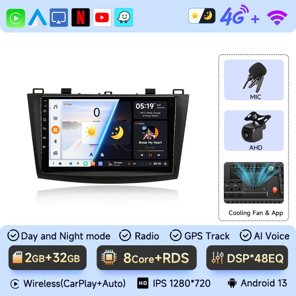2 Din Car Radio for Mazda 3 2009 2010 2011 2012 2013 Android 13 Multimedia Player 4G GPS Navigation Carplay DVD Head Unit