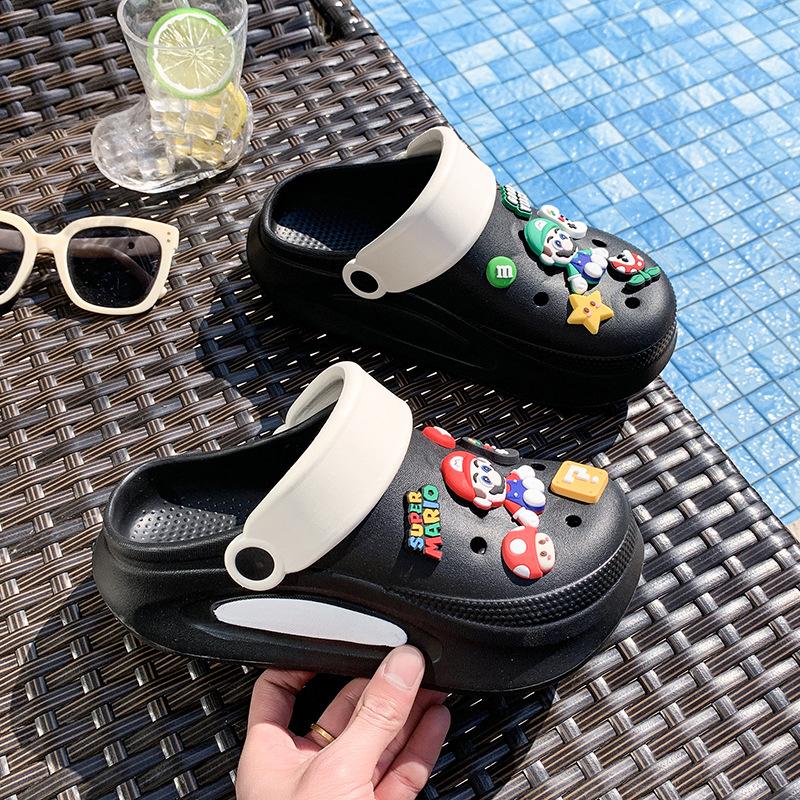 

Cute knock grade Mary cool slippers women s summer deodorant can be wet water bag head slippers breathable one pedal thick-soled hole shoes 39-40 чёрный