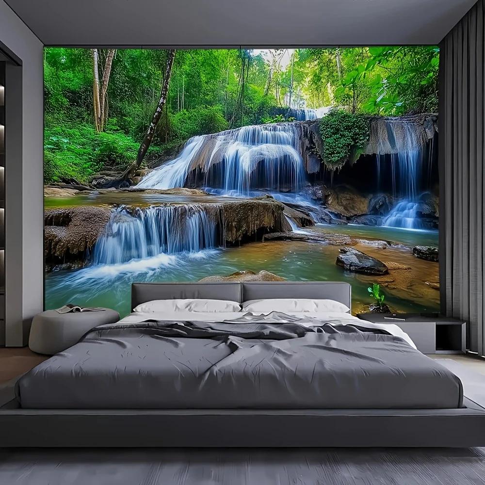 VIKAMA NordicStyle Forest Sunlight Tapestry Forest Scene Natural Ambience Decorative Wall Hanging Room Decoration