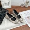 Grape Mother Spring New Mary Jane Shoes Women's Rhinestone Square Buckle Shallow Mouth Single Shoes Women's 2025 Light Luxury High Heels Women