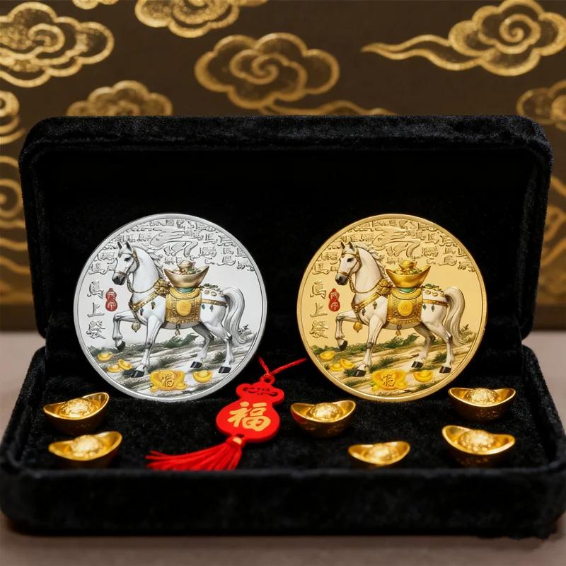40MM Metal Gold Collection 2026 Year Chinese New Year Souvenir Coins Lucky Animal Horse Collectible Coins Silver Challenge Coin