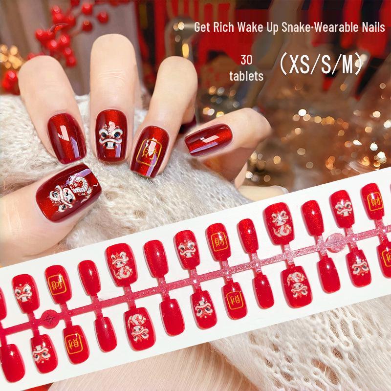 

2025 Year of the Snake Red Festive Nail Art Armor