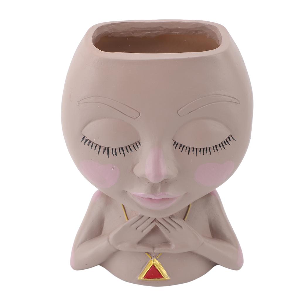Face Planter Pot Multipurpose Resin Cute Girl Heads Succulent Flowerpot with Drainage Hole for