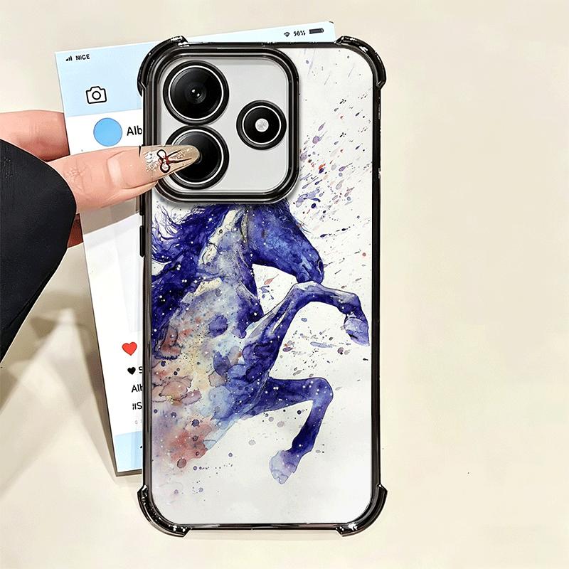 Oil Painting Horse Plating Phone Case For Xiaomi Poco X5 X6 X7 X8 Pro Max F8 Ultra F7 M8 M7 M5S Redmi 15C 15 14C 13C 13 X3 12C F