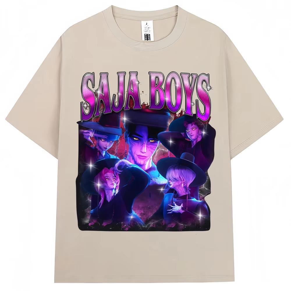 Casual Hot Anime KPop Demon Hunters Saja Boys T Shirt Harajuku Vintage Manga Men's Women T-shirt Loose Cotton T Shirt Streetwear
