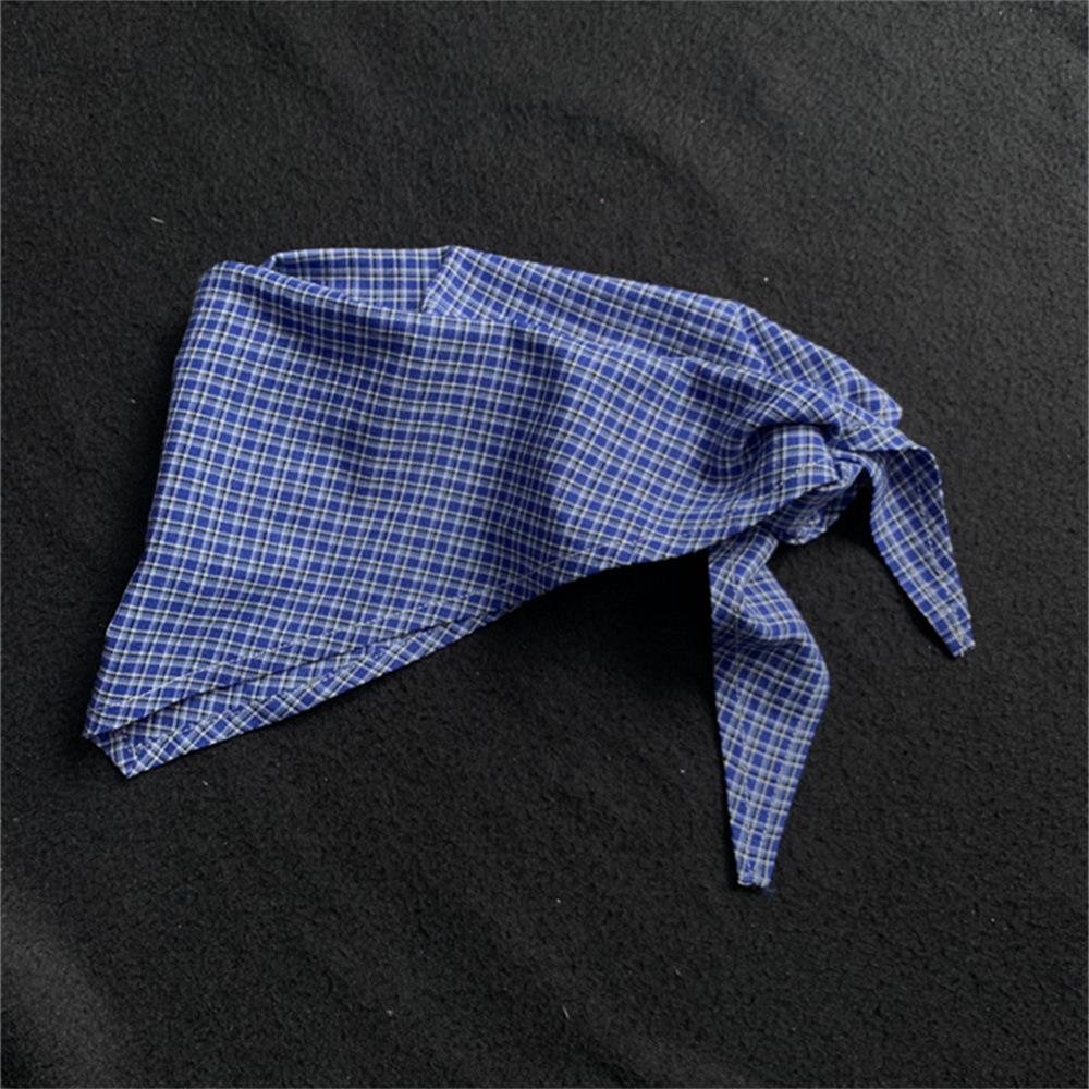 

Silk Blue Plaid Bandana: Trendy Summer Triangle Scarf for Men & Women