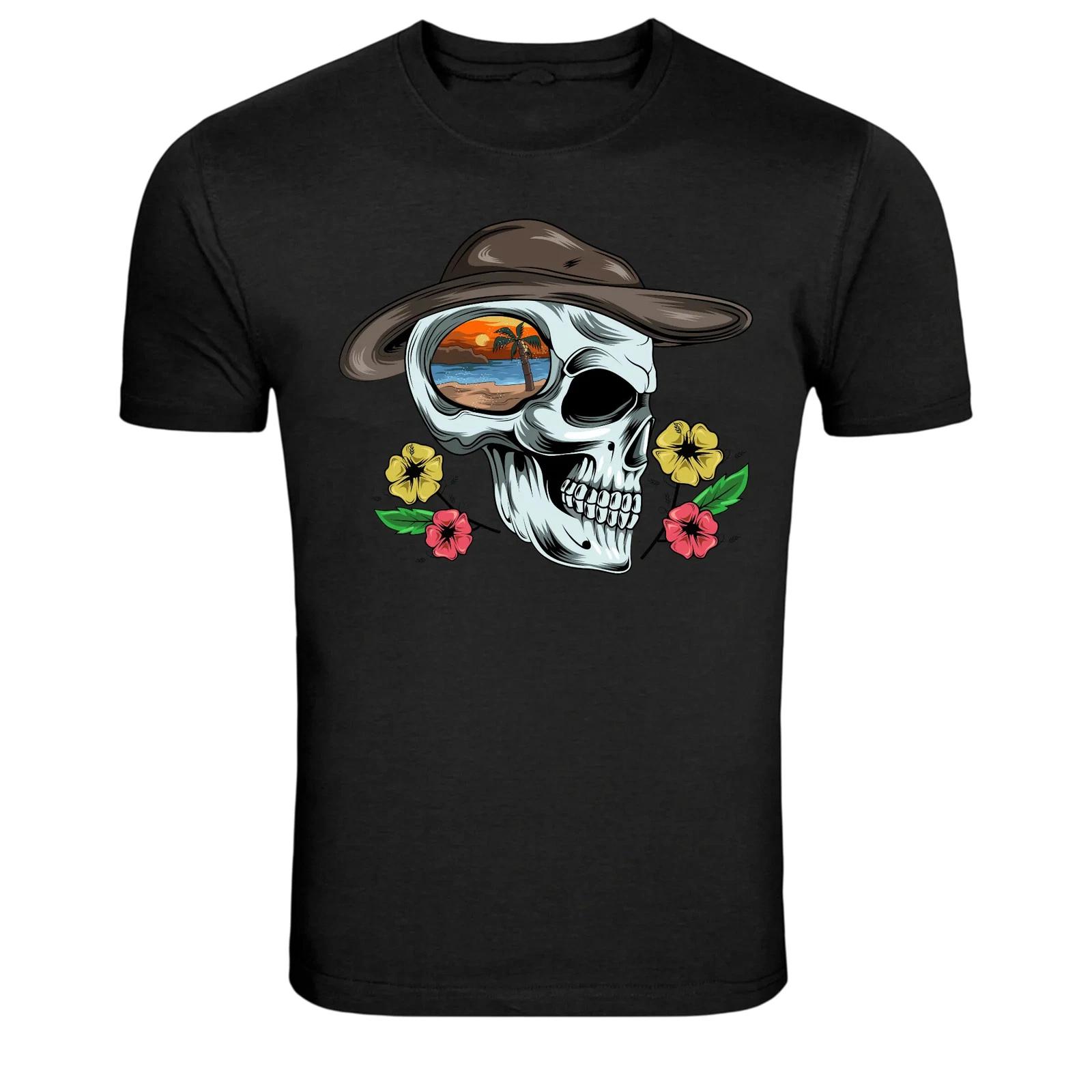 Skull Cowboy Hat Sunset Beach Vintage Graphic T-Shirt XXXXL
