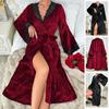 European and American Extended Yukata Sexy Lace Light Luxury Long-sleeved Velvet Nightgown Bathrobe Loungewear