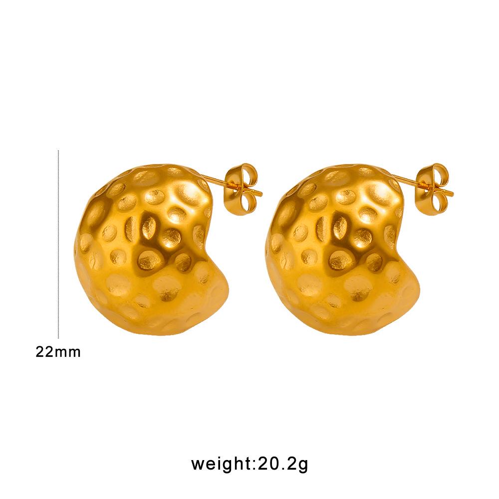 Mei Shi Duo 18K Gold Plated Stainless Steel Hollow Lava C-shaped Earrings